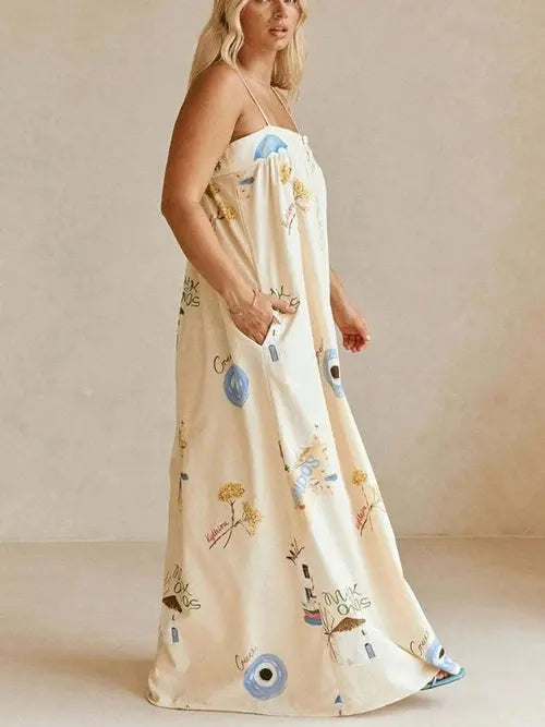 Women's Boho Cami Maxi Dress | Pockets, Stylish Bohemian | Casual Summer