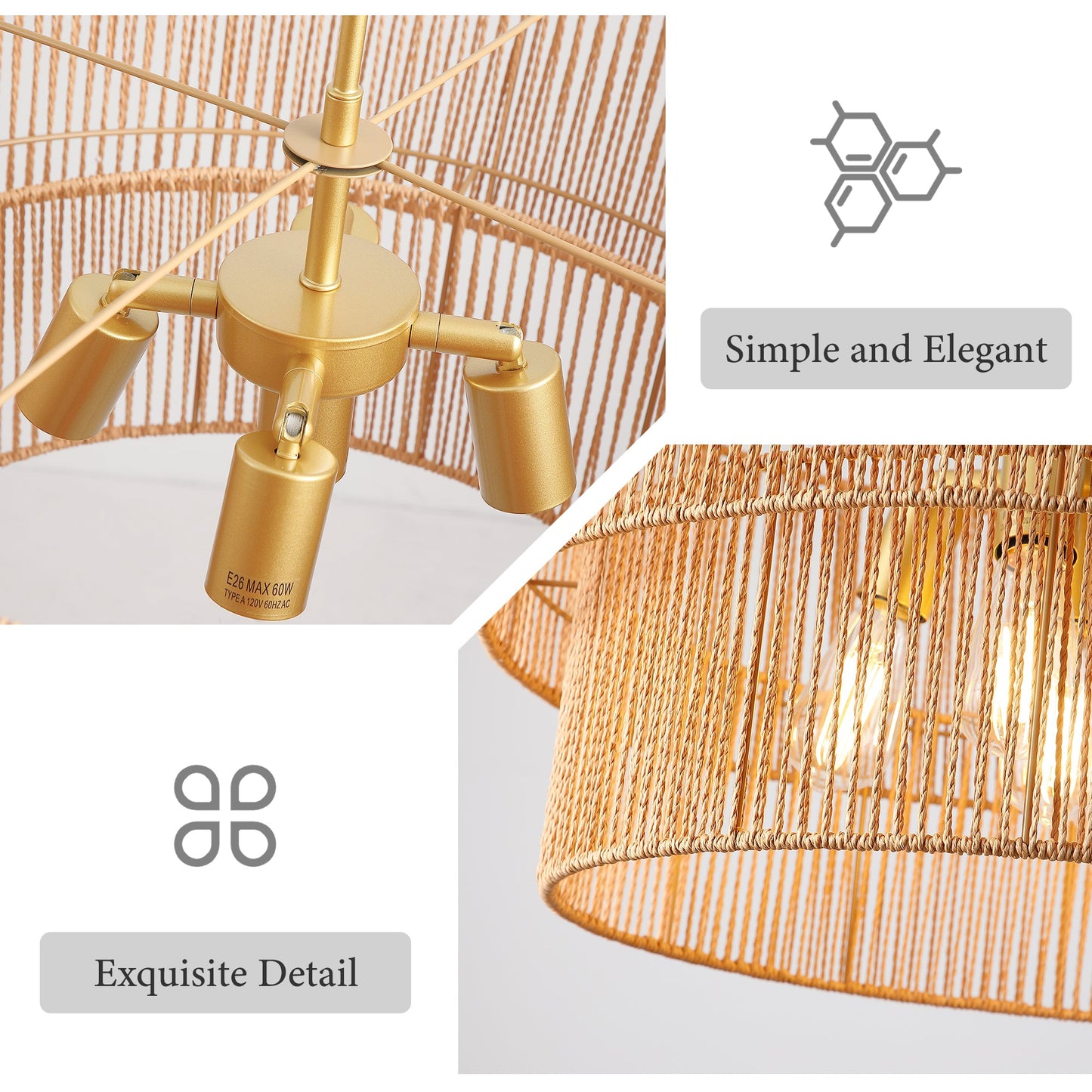 23.62" Handwoven Woven Paper Rattan Chandelier