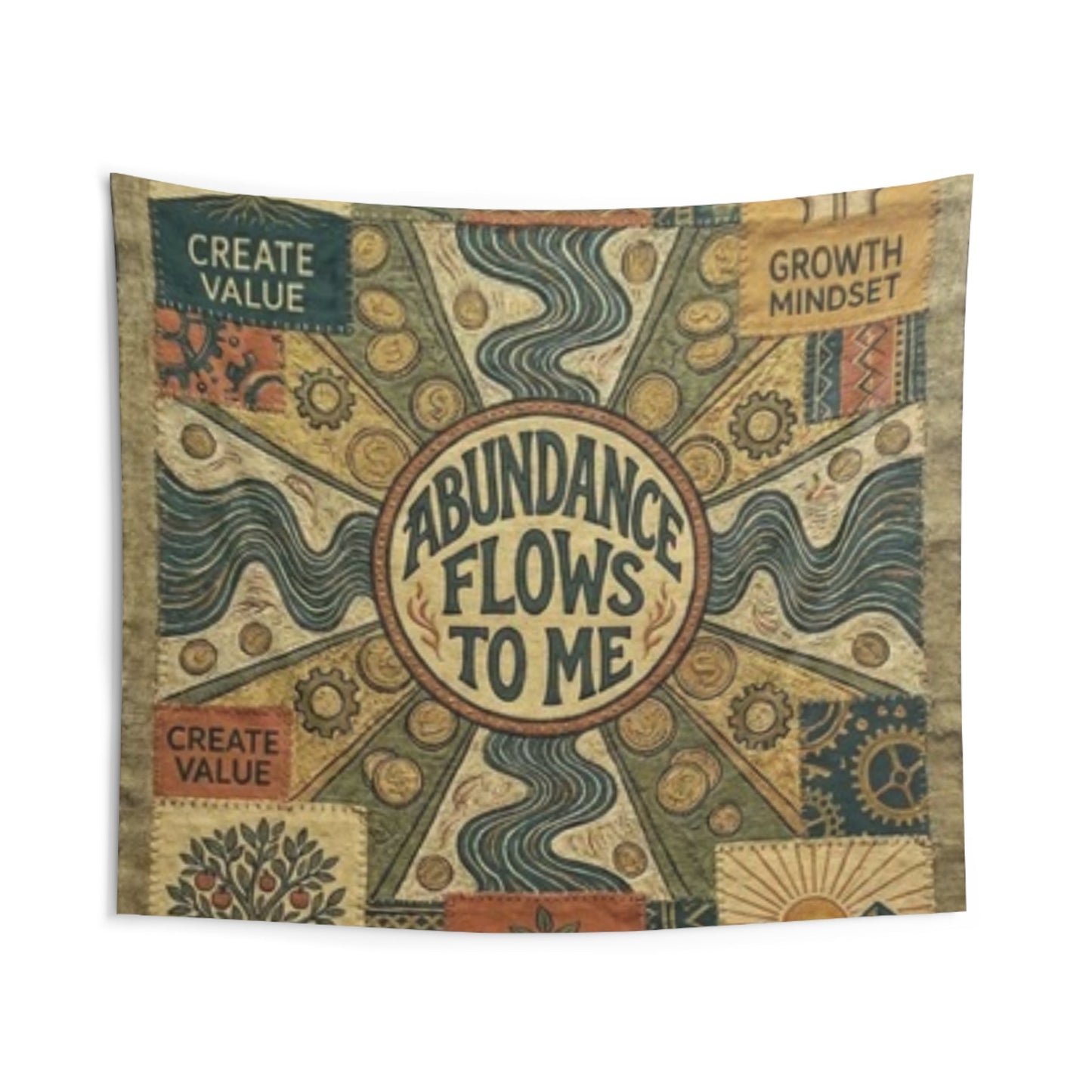 Abundance Flows To Me Wall Tapestry — Inspirational Boho Home Decor