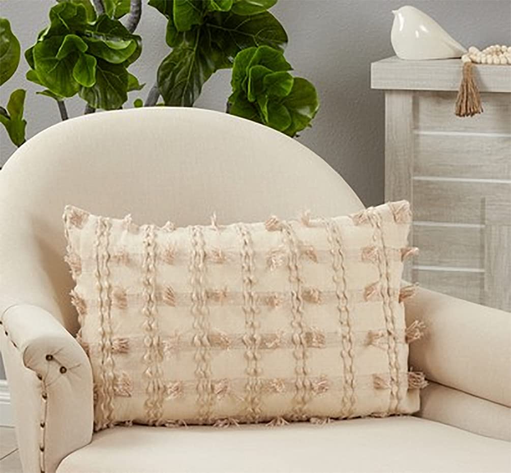 Fennco Styles Boho Fringe Striped Decorative Throw Pillow 16" W x 24" L - Natural Cushion for Home, Couch, Living Room, Bedroom, Office and Holiday Décor