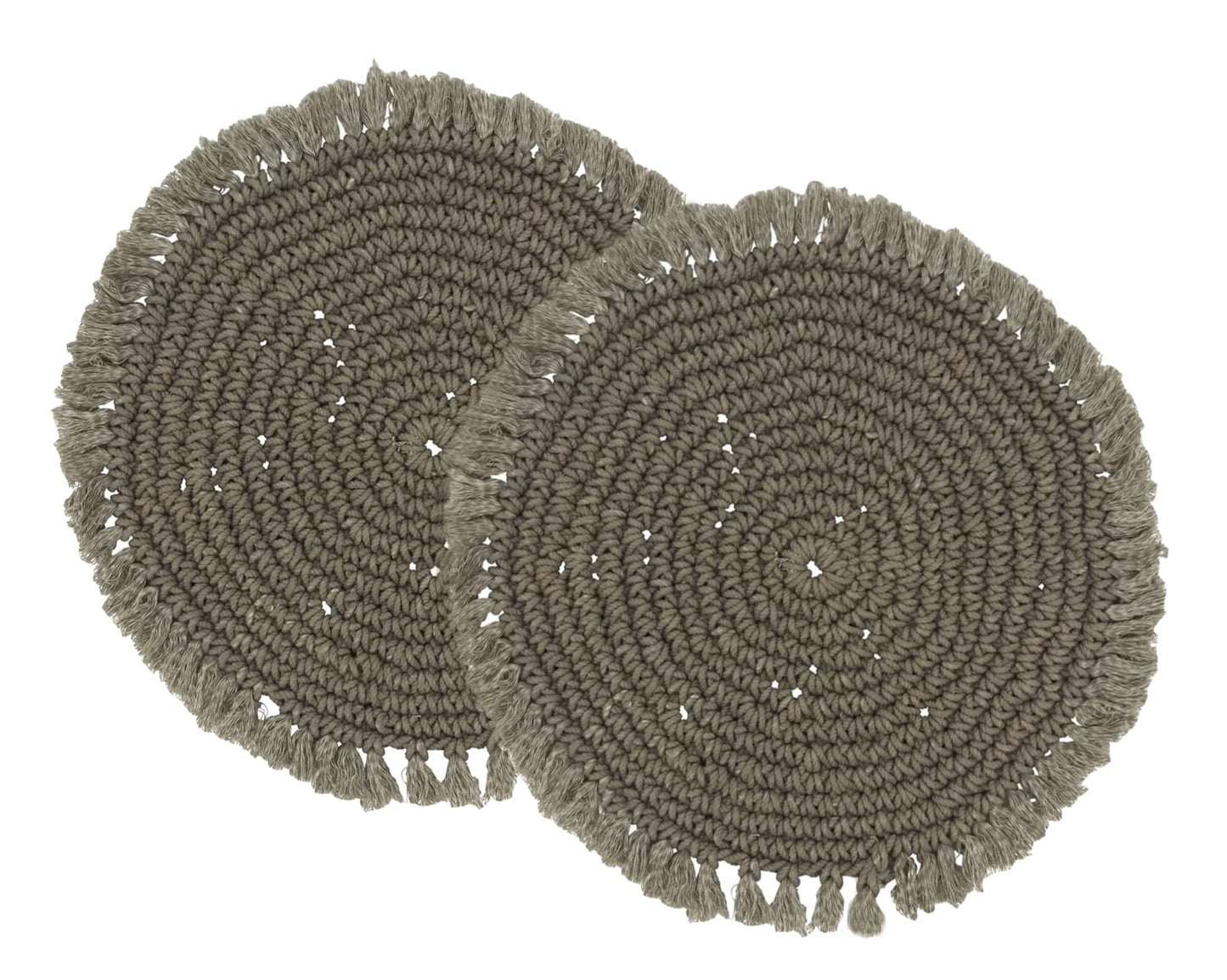 Fennco Styles Boho Macrame Cotton Placemats 15" Round, Set of 2 - Natural Braided Fringe Table Mats for Home, Dining Room, Banquets, Family Gathering and Special Events