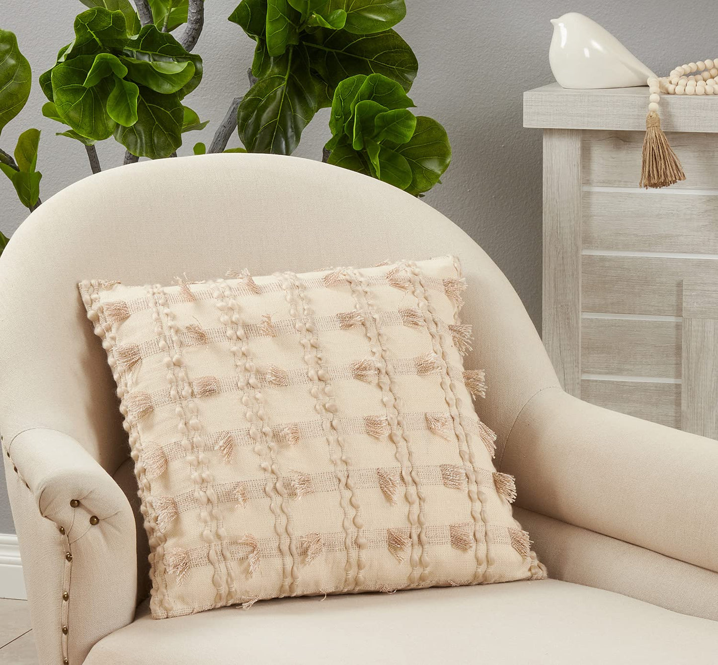 Fennco Styles Boho Fringe Striped Decorative Throw Pillow 16" W x 24" L - Natural Cushion for Home, Couch, Living Room, Bedroom, Office and Holiday Décor