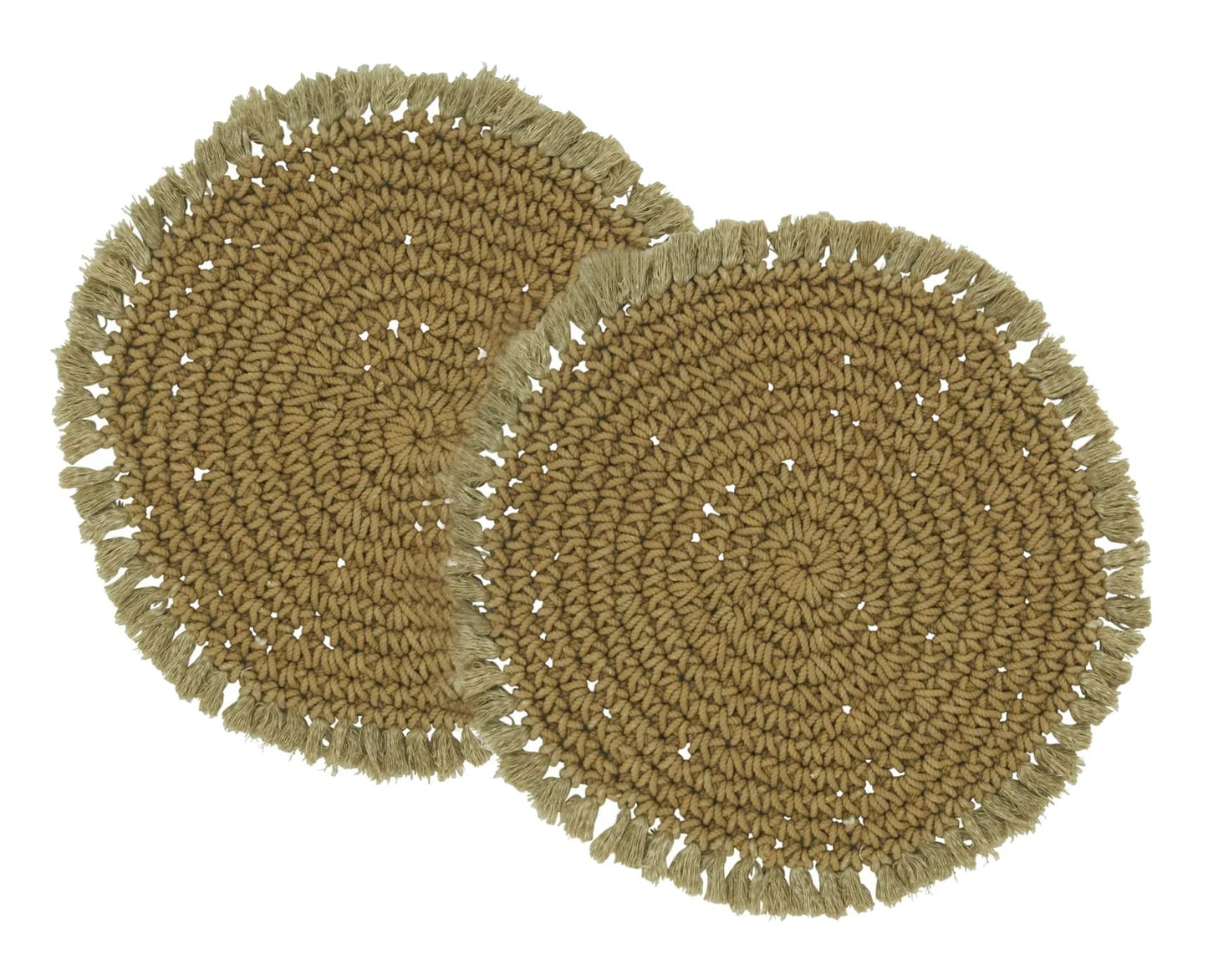 Fennco Styles Boho Macrame Cotton Placemats 15" Round, Set of 2 - Natural Braided Fringe Table Mats for Home, Dining Room, Banquets, Family Gathering and Special Events