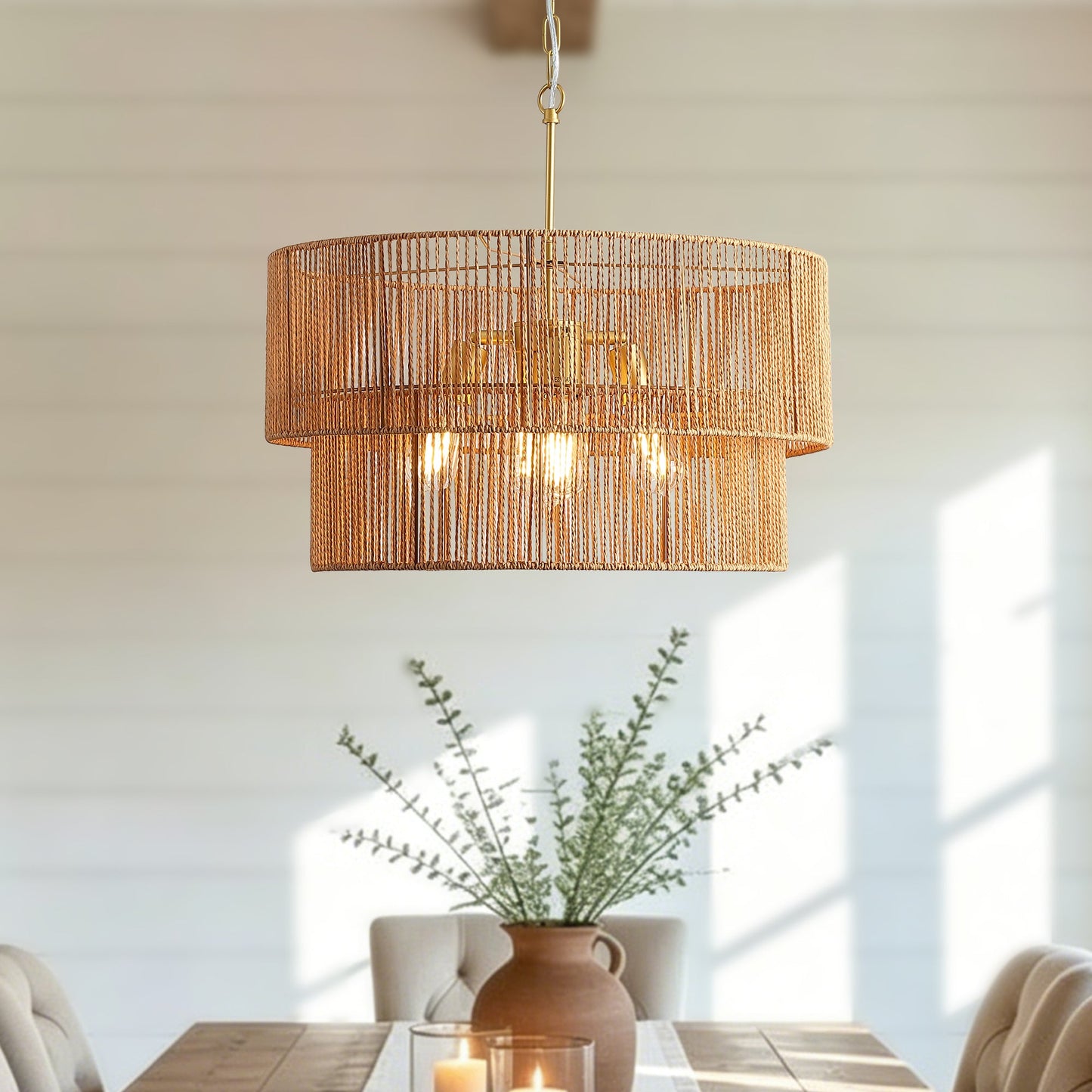 23.62" Handwoven Woven Paper Rattan Chandelier