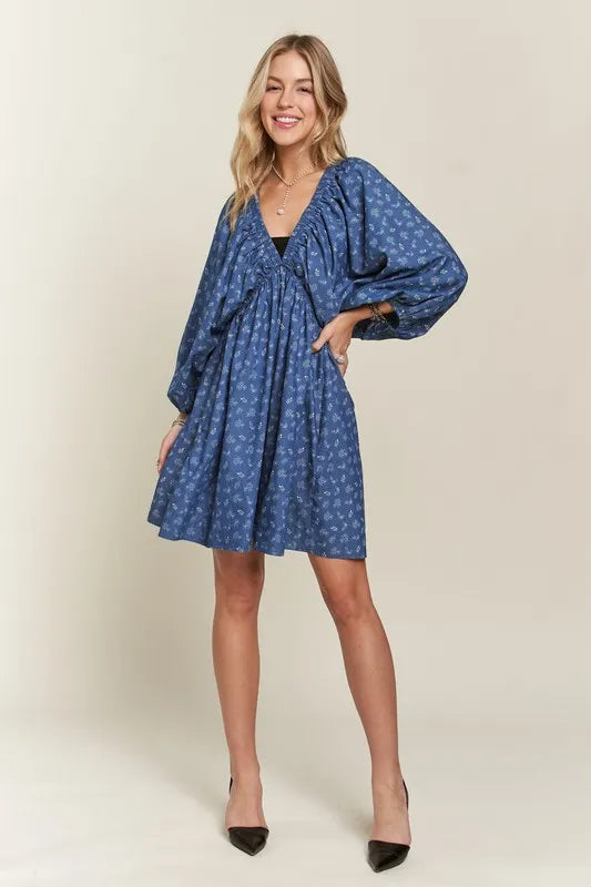 Boho Floral Dress with Batwing Sleeves
