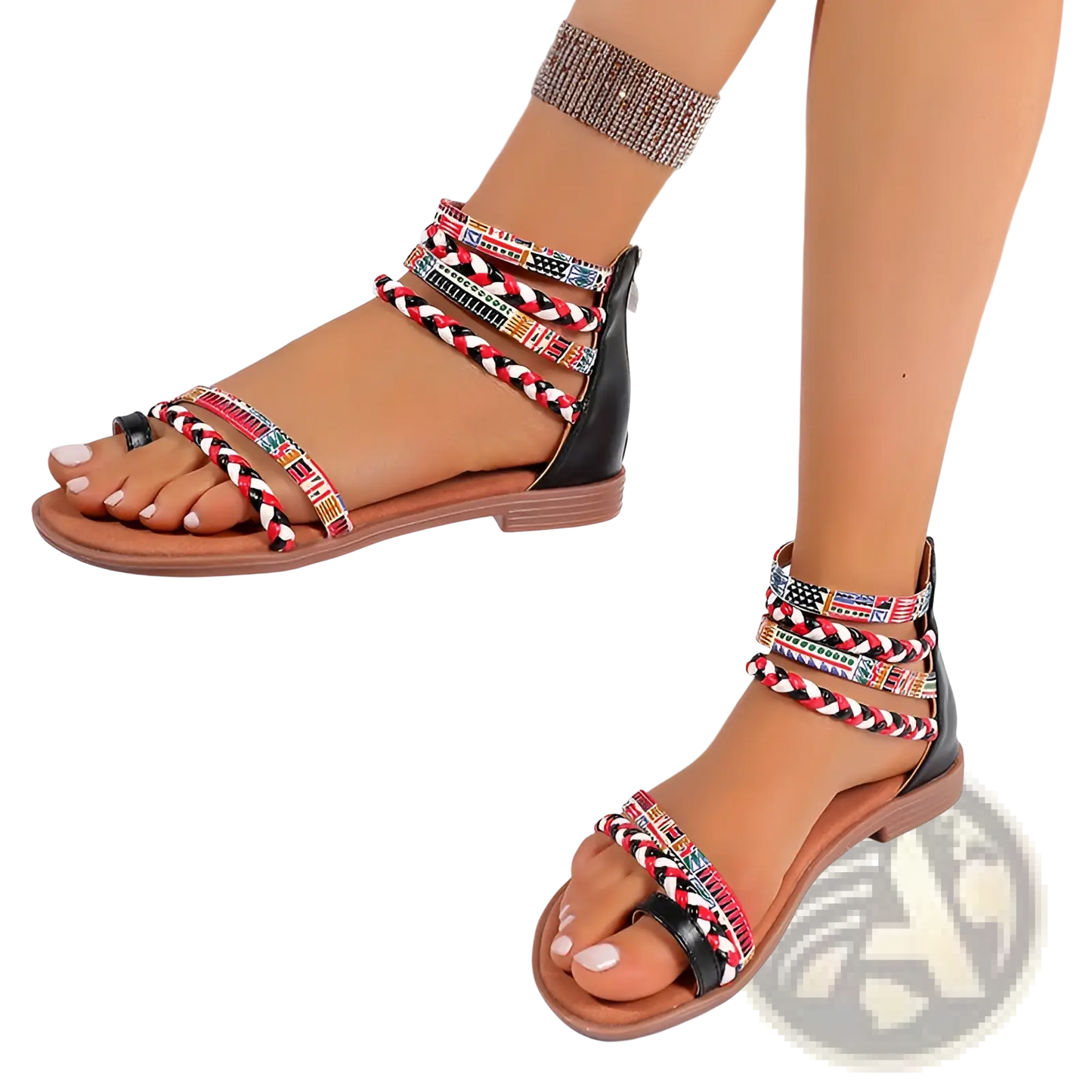 Bohemian Ethnic Braided Ankle Strap Flat Sandals