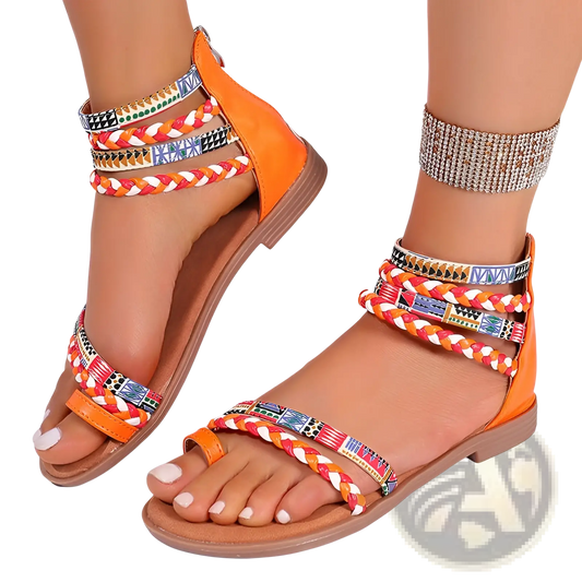 Bohemian Ethnic Braided Ankle Strap Flat Sandals