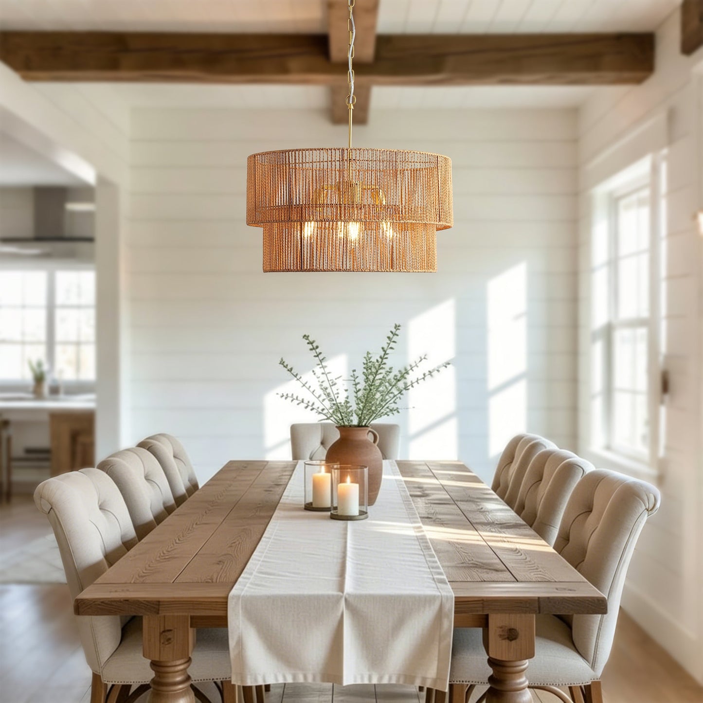 23.62" Handwoven Woven Paper Rattan Chandelier