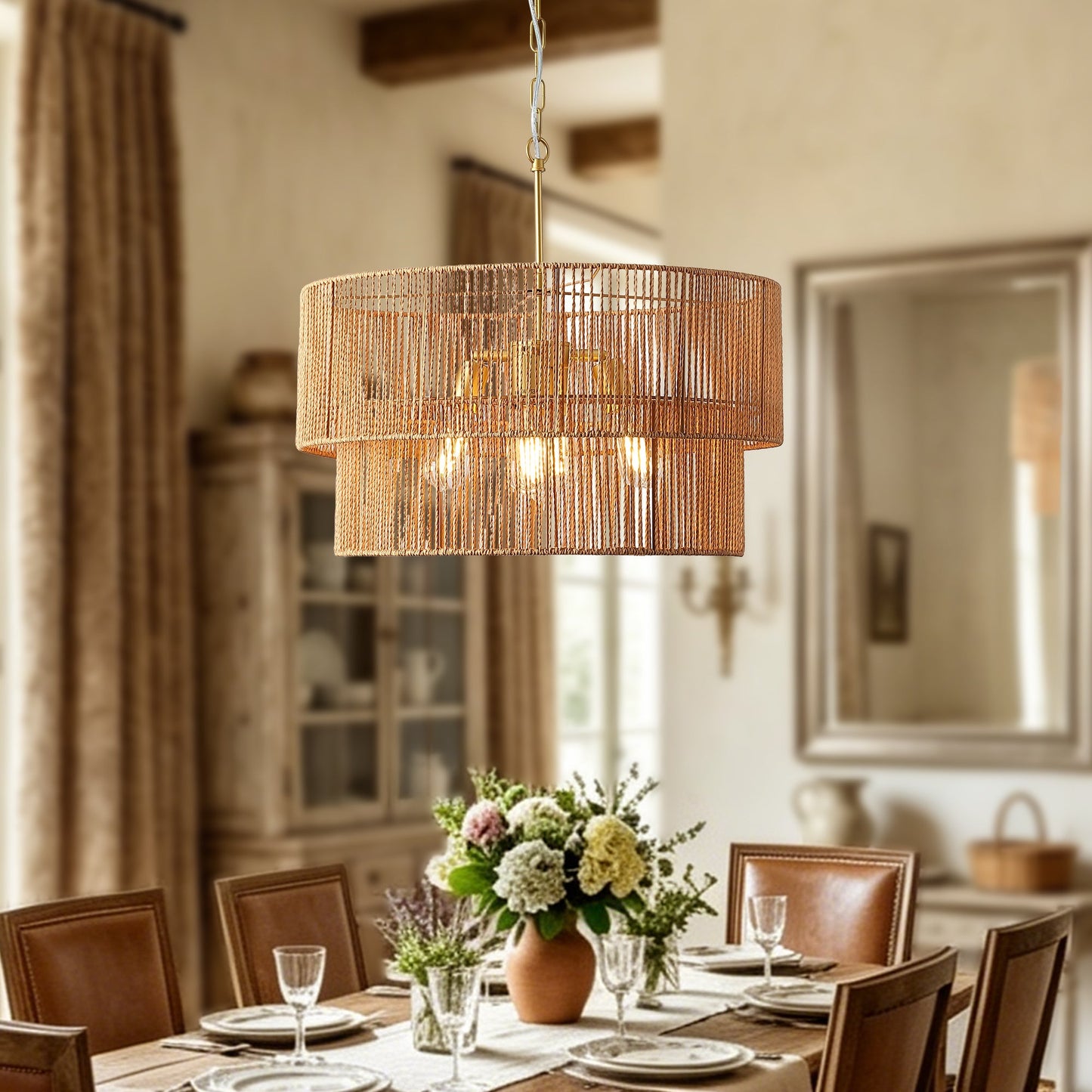 23.62" Handwoven Woven Paper Rattan Chandelier