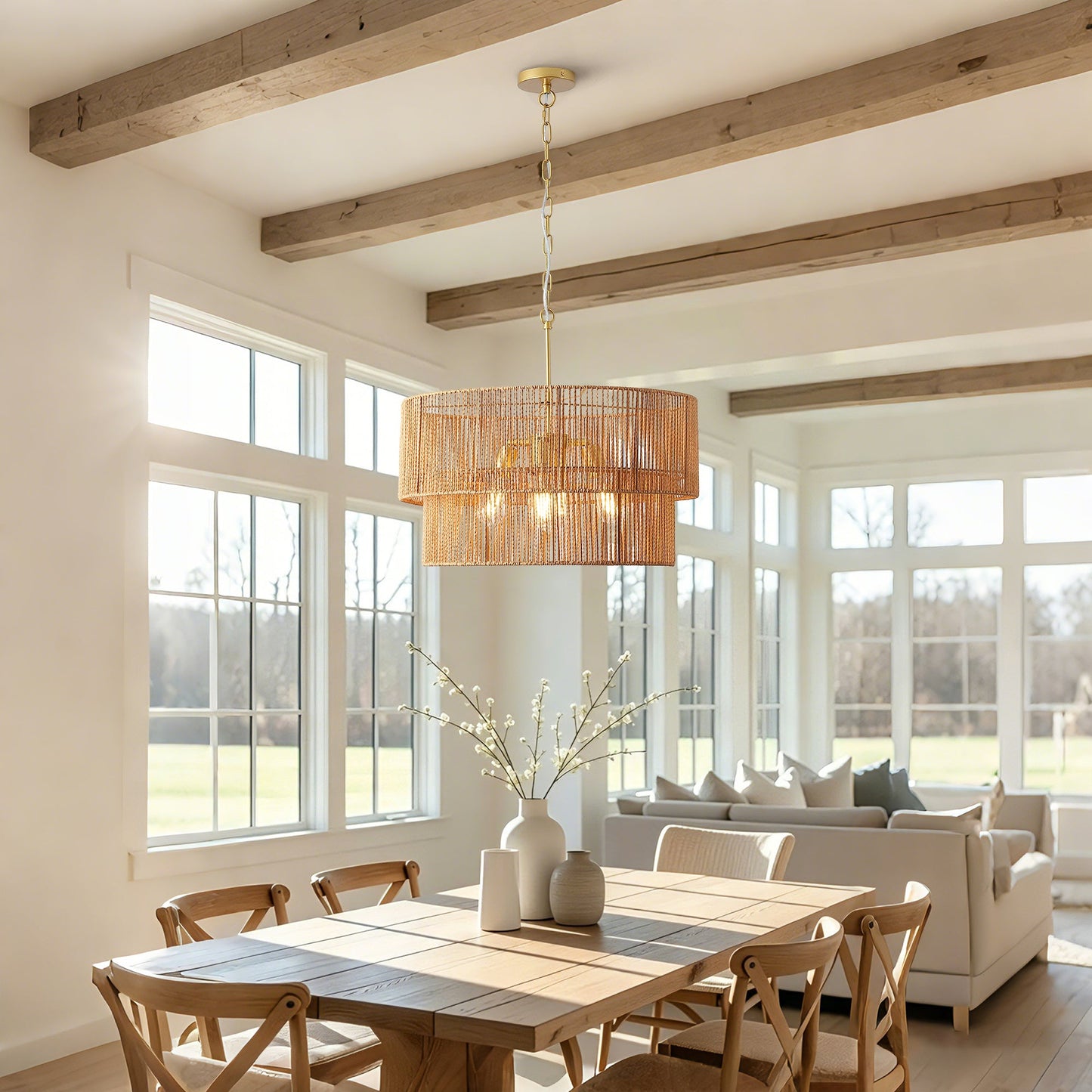 23.62" Handwoven Woven Paper Rattan Chandelier